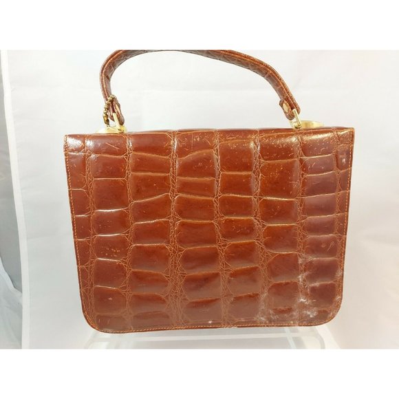 I SANTI Handbag Purse Crocodile Leather  Italy Vintage 1940's 1960's Midcentury - Picture 3 of 10